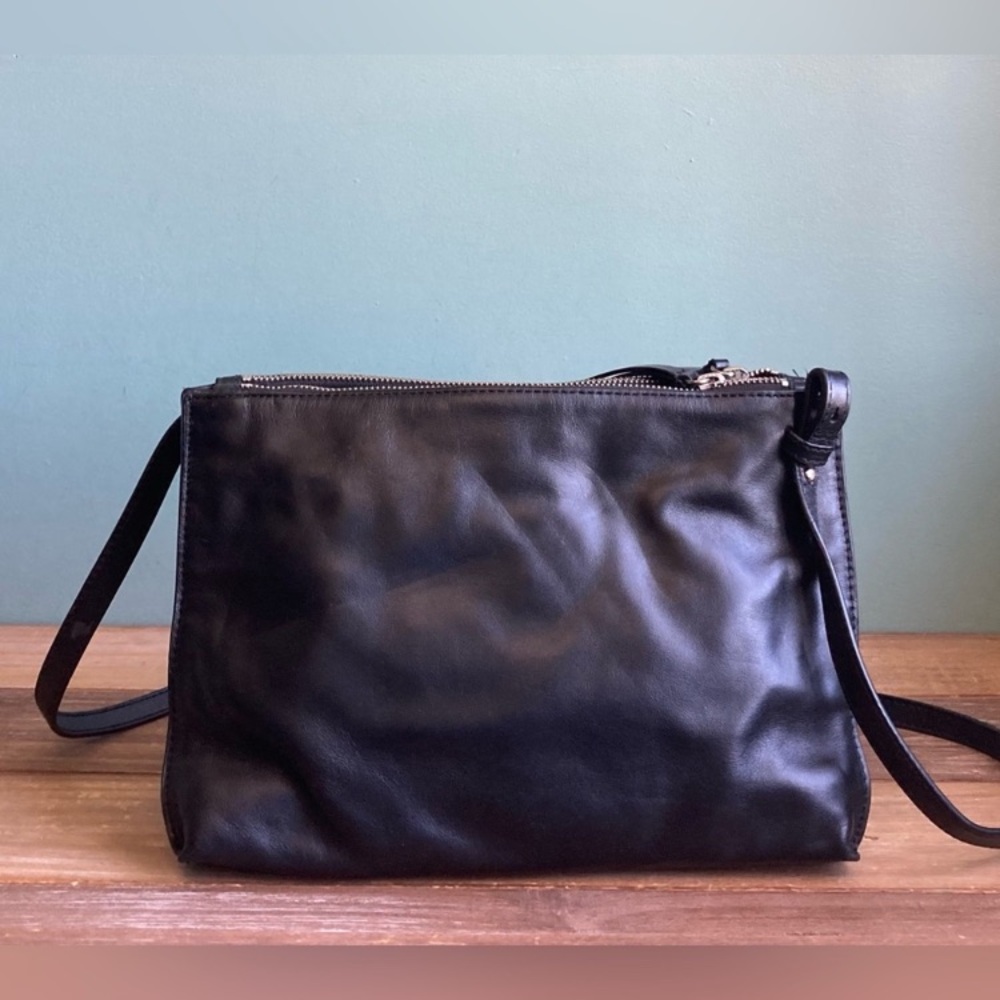 Banana Republic Black Italian Leather Double-Zip Pouch Crossbody Bag - Picture 2 of 12